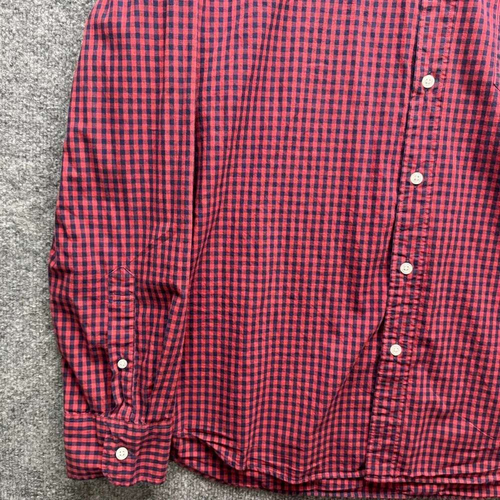 J.Crew Button-Down Shirt Mens Size L Red Navy Gingham Slim Fit Long‎ Sleeve Flex